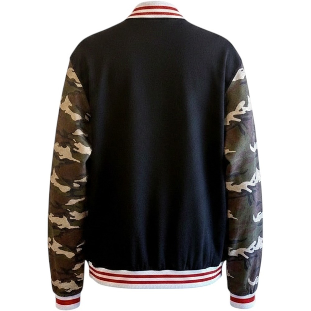 NWT Famous Stars & Straps Varsity Letterman Jacket Size 2XL Black Camo Sleeve - Picture 2 of 8
